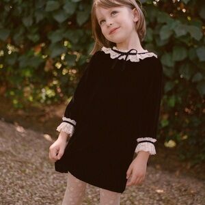 Doen Kids Eisley Black Velvet Kids Formal Dress with Cream Lace Size 8